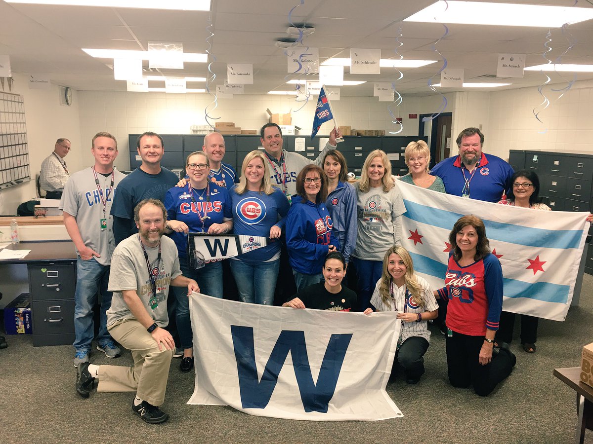 ConantSpecialEd's tweet photo. Cubs win! Cubs win!💙❤️Showing our love and support for our Cubbies in the SPED Dept today. #FlyTheW #LovableWinners #WeDidIt #WorldChamps https://t.co/NmGgLx28Pw
