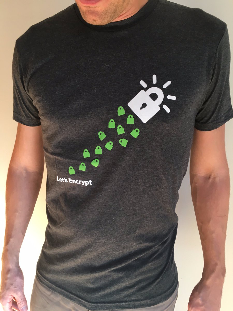 letsencrypt's tweet photo. These new t-shirts are just one of the ways we're thanking people who #SupportLetsEncrypt. https://t.co/El53eGAPjq https://t.co/riPSQTHb4c
