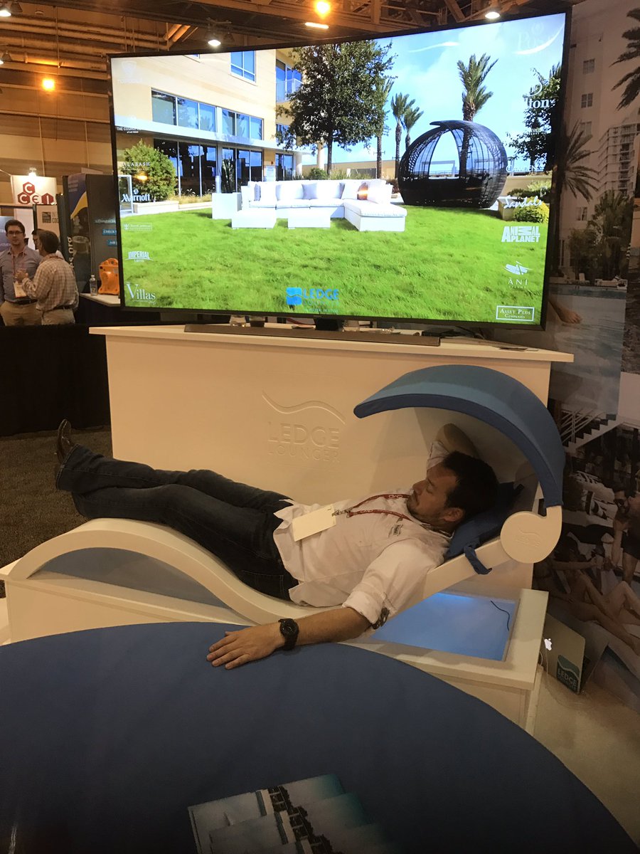 LedgeLounger's tweet photo. Nap demonstrations and testing at the #ledgelounger booth 2443. Come try it out! #PoolSpaPatio https://t.co/5EqhQuRnDO