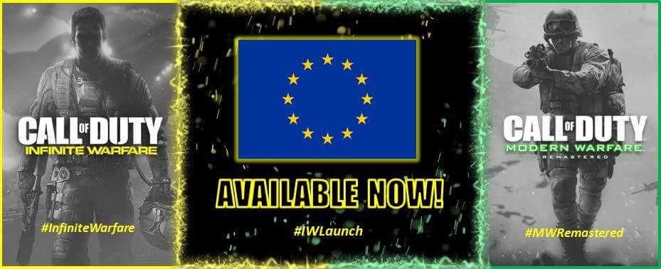 codintel8880's tweet image. The WORLDWIDE LAUNCH CONTINUES! #InfiniteWarfare &amp;amp; #MWRemastered are Available Now in EUROPE!