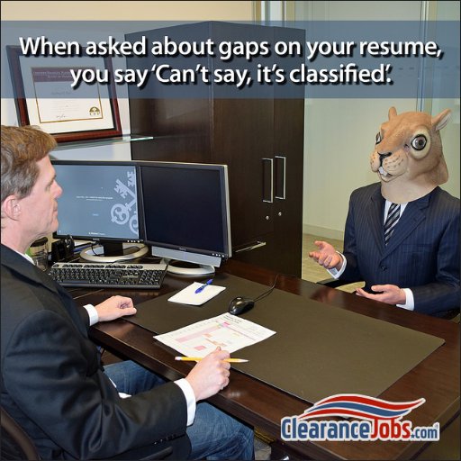 ClearanceJobs's tweet photo. With advice like this, electing #SecretSquirrel to office just makes perfect sense for your career...
#SecretSquirrel2016 https://t.co/w73HmVGUn3