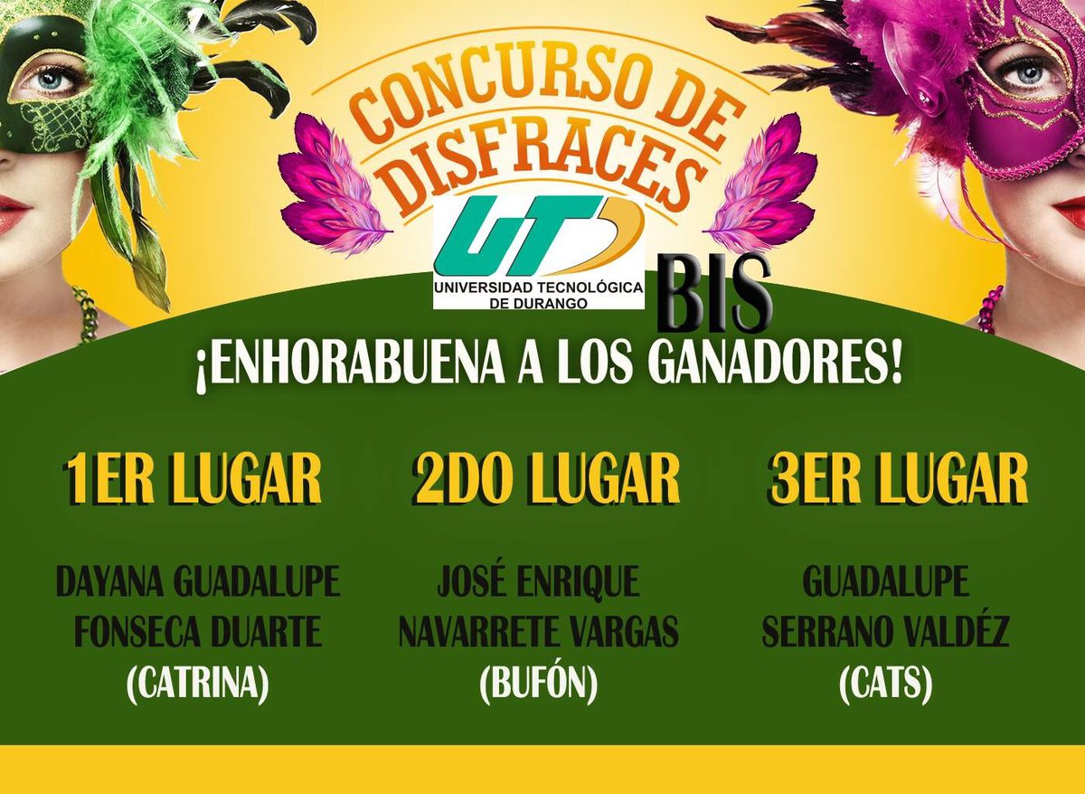UTDURANGO's tweet photo. Resultados concurso de disfraces #UTDBIS #SomosBUFFALOS #SoyUTD https://t.co/L9rvRGyDZK
