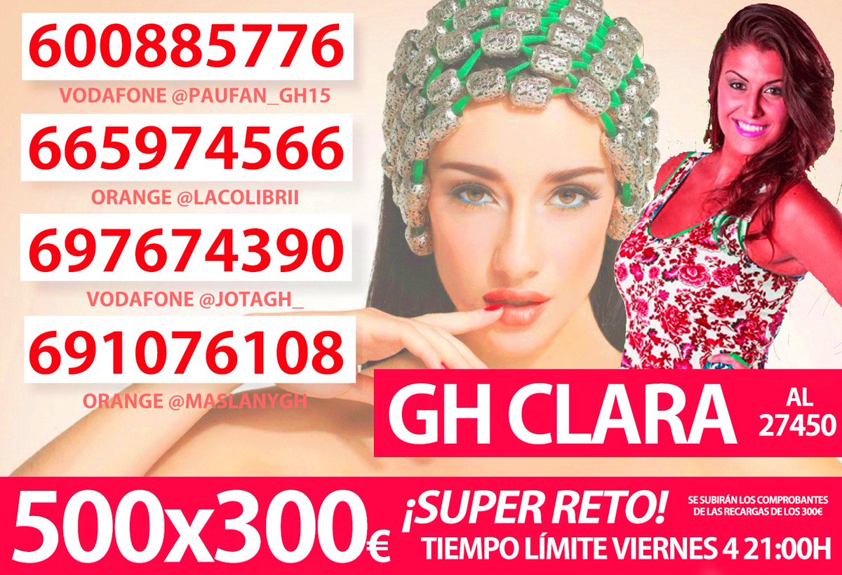 Gastako's tweet photo. ¡Empezamos RETO! 500x300€!!!!! 

GH CLARA AL 27450!!!!

Recargas: https://t.co/tQrgbXFQ6Z
Votos: #321GHClara

#Gala9GH17 https://t.co/NgPU4GrgFF