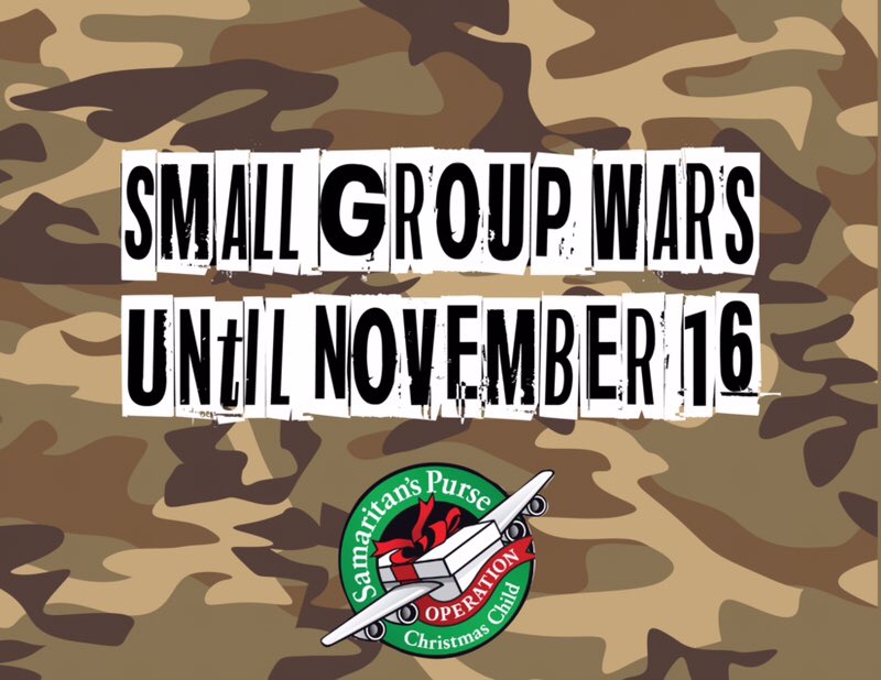 sfbcstudentmin's tweet photo. Small Group Wars ends November 16th and the Small Group that turns the most Operation Christmas Child boxes wins! https://t.co/8mT3z57tCo