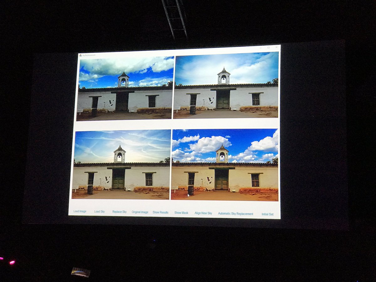 taromatsumura's tweet image. #SkyReplace 空に応じて、ほかの部分の色温度を調整したり、自動的に空の様子の候補を挙げてくれたり。 
#AdobeMAX #Sneak