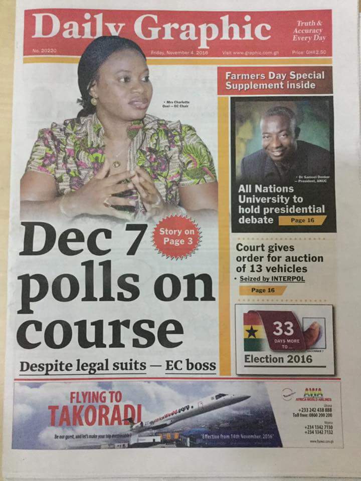 WellMax___'s tweet photo. Dec 7 Polls On Course...despite legal issues//Court gives order for auction of 13 vehicles #DailyGraphic #Kokrokoo https://t.co/VqzJumjmnF