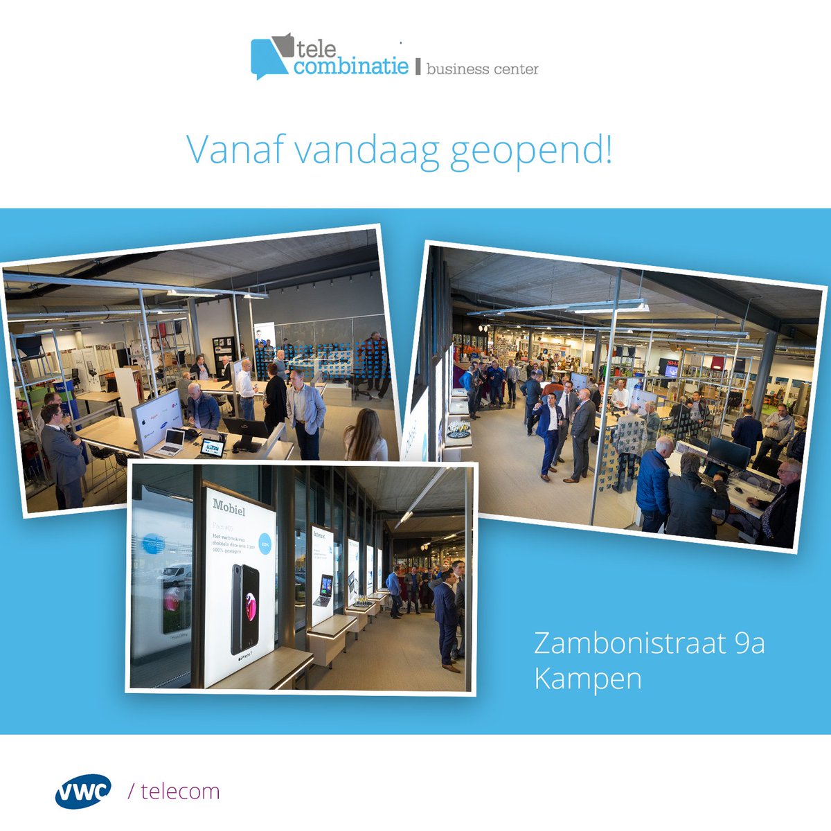 Gistermiddag is onze nieuwe Telecombinatie Business Center officieel geopend. Hartelijk welkom aan de Zambonistraat 9a in Kampen!