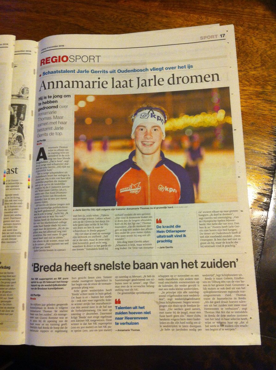 Mooi artikel over Jarle in de krant. Trots op deze "beervanhetzuiden". Te zien op het NK pure sprint op 25febr naar Breda <a href="/adpertijs/">Ad Pertijs</a> <a href="/breda/">Gemeente Breda</a>