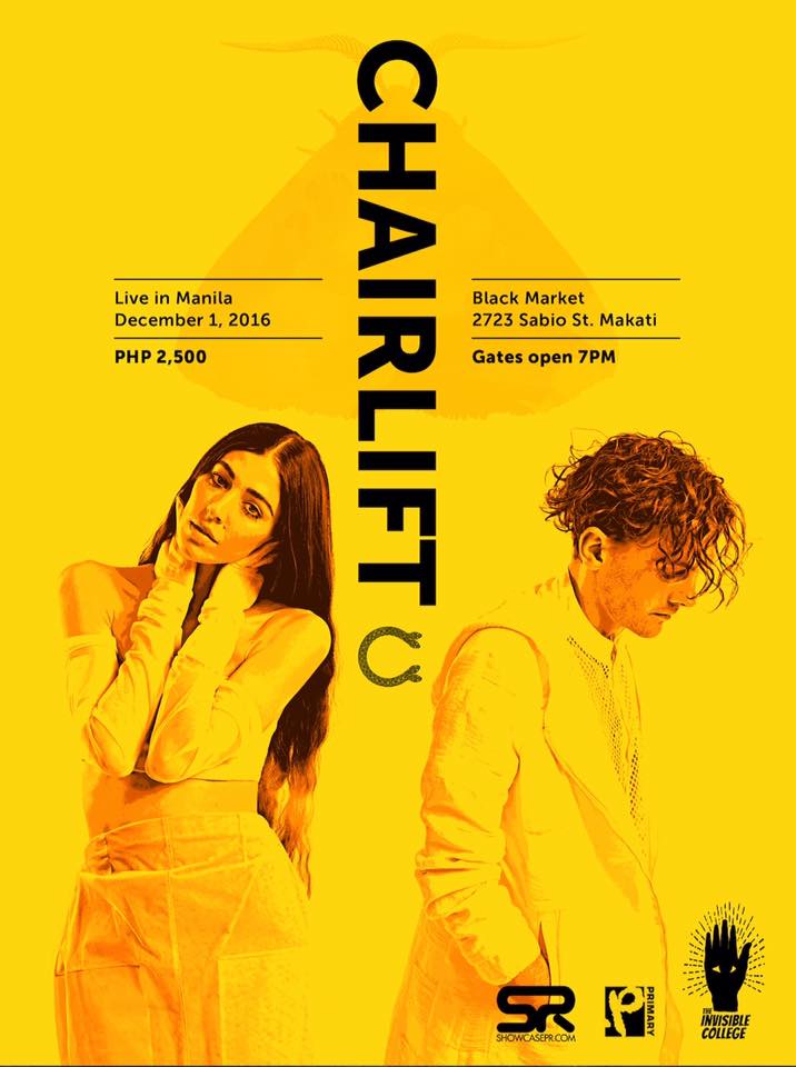 ShowcasePr's tweet image. #CHAIRLIFT at BLACK MARKET, MANILA ✈️✈️  LIMITED TICKETS NOW! bit.ly/invisiblecolle… @Chairlifted #ChairliftMNL