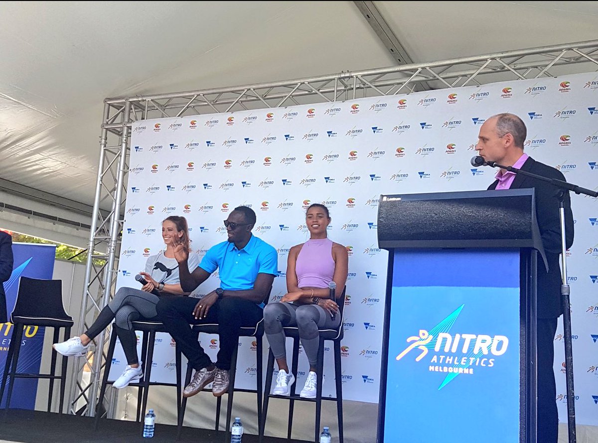 Crazy morning launching #NITROATHLETICS in Melbourne with <a href="/usainbolt/">Usain St. Leo Bolt</a> &amp; <a href="/morganmitch2/">Morgan Mitchell</a> ⚡️️⚡️️Exciting times ahead for Aths! #thefutureishere
