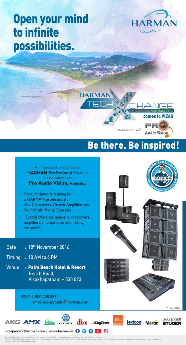 HarmanProIndia's tweet photo. #HarmanProIndia  brings you training with our experts in dbx Crossovers, Crown amps  &amp; Soundcraft consoles at TechXchange, Vizag on 10th Nov https://t.co/QsXXZ0zYHf