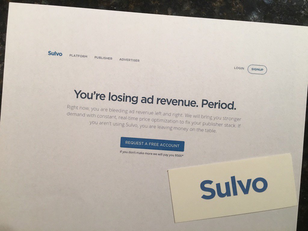 Pubs, Sulvo makes it so easy to increase CPMs! Sustainable growth of 25-250% in just a matter of days. #adtech16