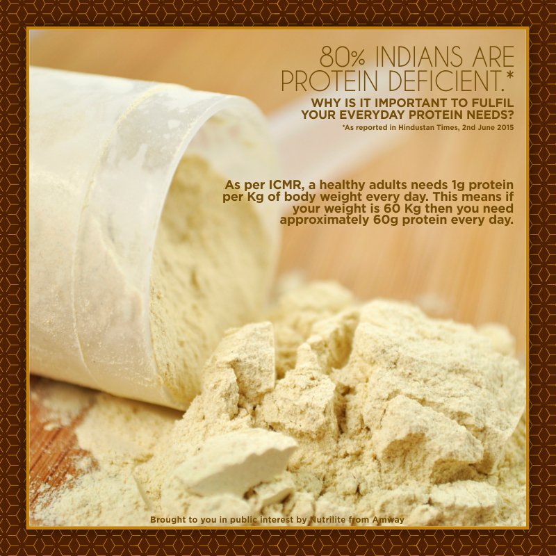 amwayindia's tweet photo. A healthy adult needs 1g Protein per Kg of body weight every day. https://t.co/CwT6CeB0m1