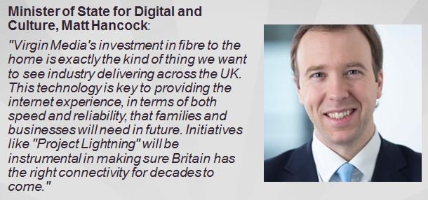 VirginMediaCorp's tweet image. News: Minister @MattHancockMP hails our ultrafast fibre plans as “instrumental” to Britain’s digital future.