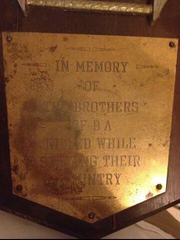 An old gem found from the 40s "in memory of the Brothers of Beta Lambda Chapter killed while serving their country"