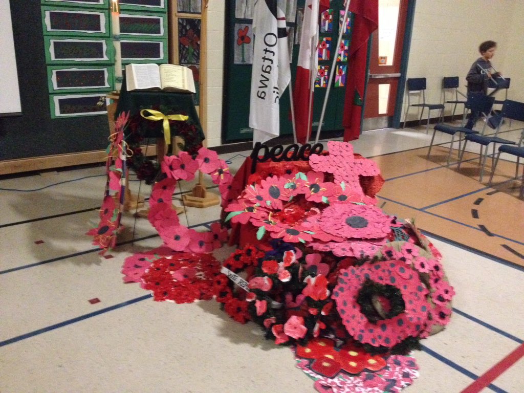 StStephenOCSB's tweet photo. The wreaths each class brought to the gym for the Remembrance Day liturgy. Such a beautiful ceremony. Thanks to everyone who attended. https://t.co/c8c3qfMREQ