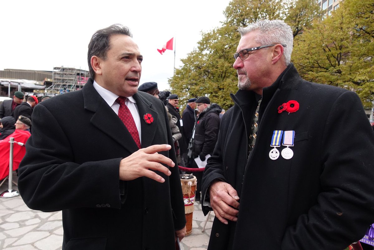 perrybellegarde's tweet photo. Another 1st. Today's #RemembranceDay ceremony featured Act of Remembrance being delivered in Mohawk by Larry Hay. https://t.co/HjSo2CoDR9