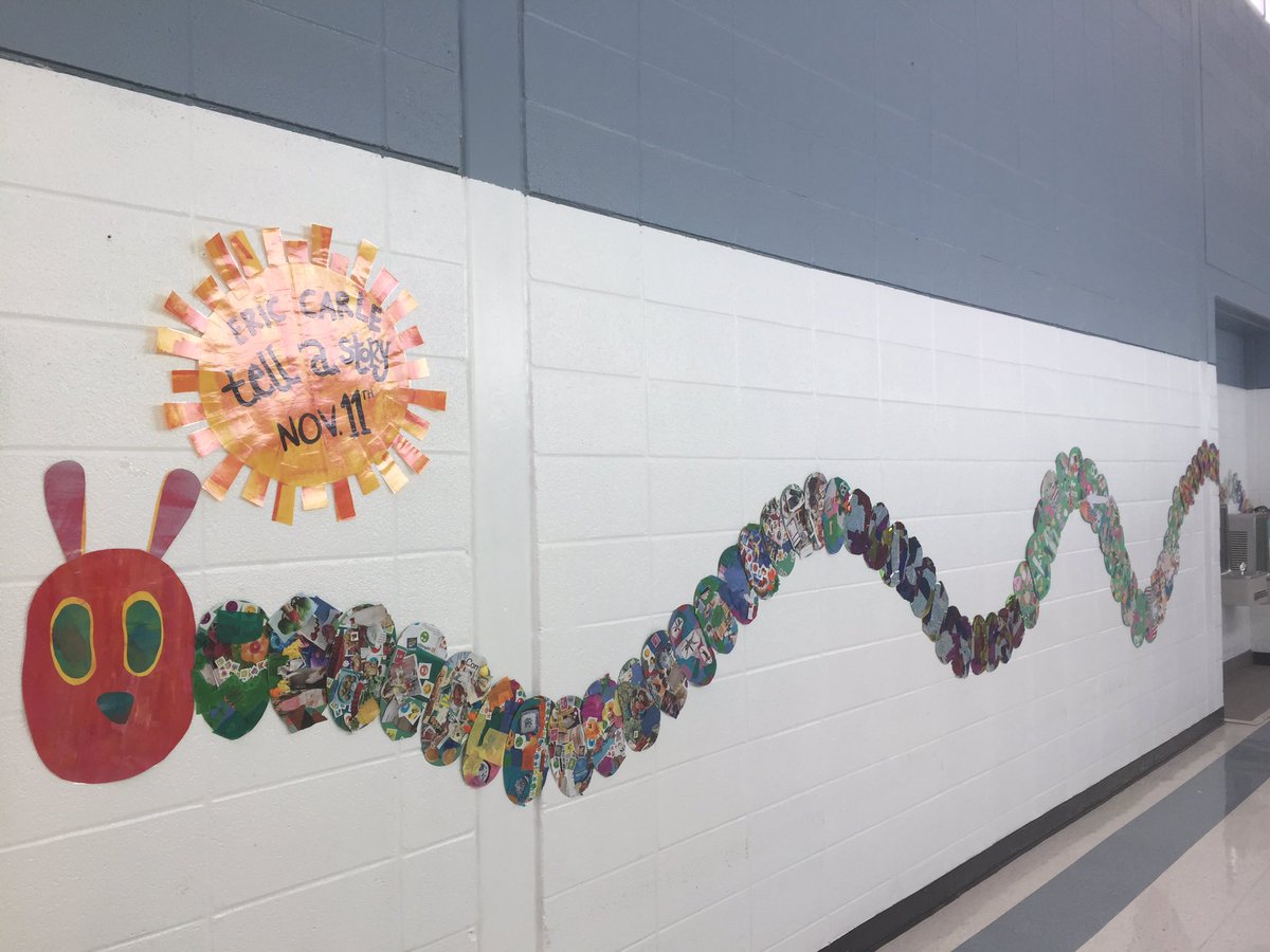 forthekiddoes's tweet photo. The @KennesawElem Very Hungry Caterpillar. Each child created a segment using collage. #cobbia #totellastory He is beautiful & unique! https://t.co/ivvks48BXB