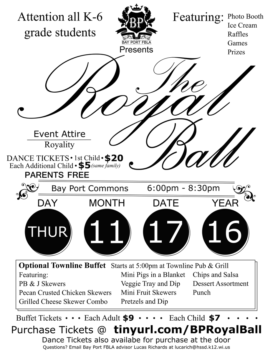 BPHSFBLA's tweet photo. Royal Ball! Prince and Princess Theme Dance @HSSD @meadowbrookelem @howard_huskies @ForestGlenElem @LinevilleHSSD @SuamicoElem @BayPortHS https://t.co/J44osxYi60