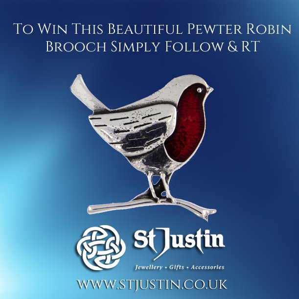 StJustinLtd's tweet photo. #Competition time. Simply Follow and RT for your chance to #win this beautiful pewter Robin brooch. Ends 14/11/16 @ 11am. #FreebieFriday https://t.co/2sIl9eQ1vB
