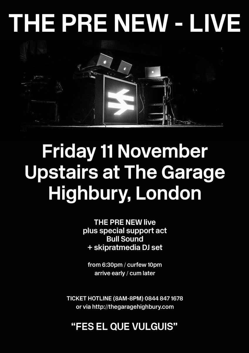 THEPRENEW's tweet photo. Stage times @TheGarageHQ:
6.30 DJ Craig Burston
8.00 Son Joan
8.30 DJ Craig Burston
8.50 Bull Sound
9.15 The Pre New https://t.co/P8FaLFntsx