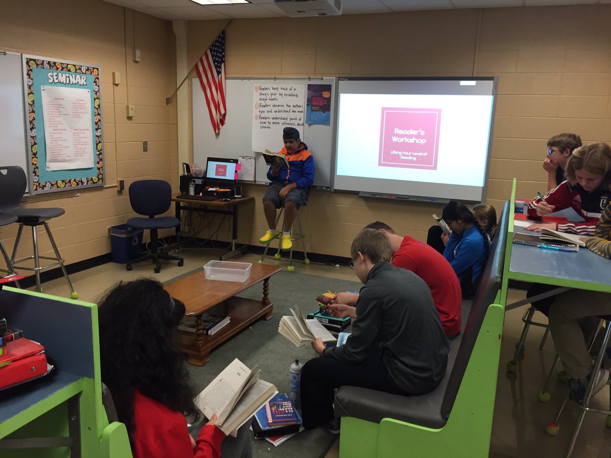 AndreaEFischer's tweet image. Harshman reading aloud to our class in Reader's Workshop today. @WHMS_SDE #7ELA #touchingspiritbear