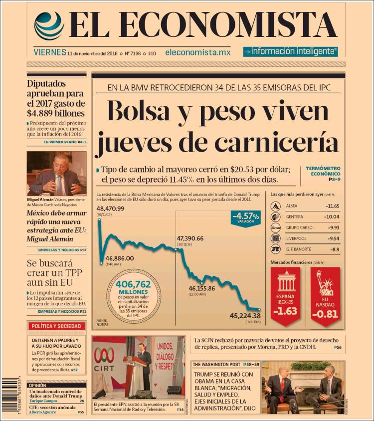 RadioConexionV's tweet photo. Las portadas de hoy: el efecto @realDonaldTrump en las economías y desplome del peso
#BuenViernes 
#TeHagoElParoSi
#FelizFinde https://t.co/qapIIENPFm