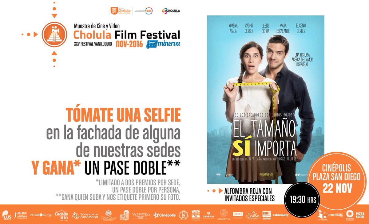 GANA PASES para la gala inaugural proyectando #ElTamañoSiImporta con la presencia de invitados especiales
#Cholula goo.gl/kWElGO