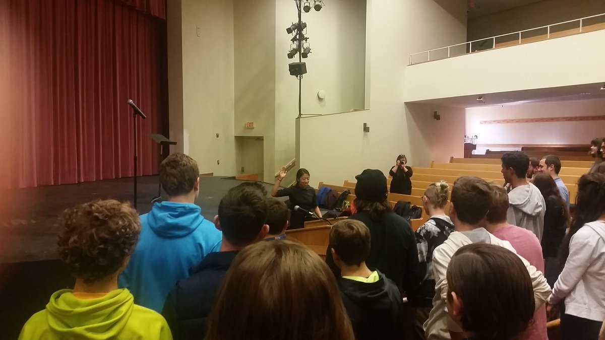 CSSingers's tweet photo. We're singing with student at @friendscentral this morning! Conductor Emily Sung is leading us all in warmups. #fcsvoices https://t.co/55Xdi0Y8Yb