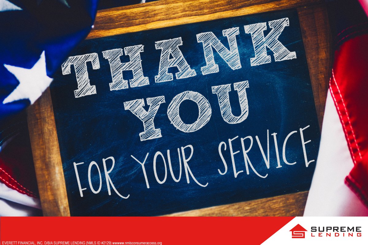 SupremeLending's tweet photo. Today and everyday we would like to extend a huge thank you to the brave men and women who have served in the United States Armed Forces! https://t.co/J1qk74Q097