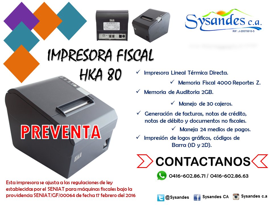 sysandes's tweet photo. ADQUIERE con nosotros la Impresora Térmica HKA 80 ideal para comercios con gran volumen de impresión. #Preventa https://t.co/nhjCPrNDDy