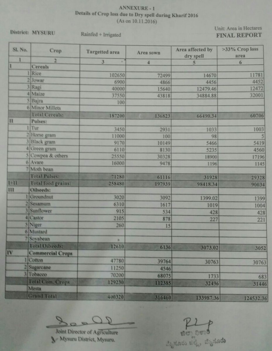 DC_Mysuru's tweet photo. Over 1.24 lakh ha area affected by dry spell in Mysuru. This is posed before Govt for input subsidy support to farmers as per NDRF norms. https://t.co/EJ4eJcxL6E