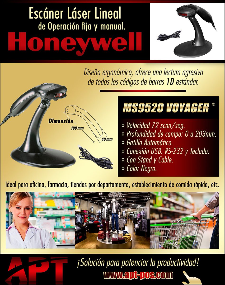 APTVenezuela's tweet photo. Escáner Láser Lineal de Operación fija y manual. #MS9520 #Voyager de #Honeywell  https://t.co/5u2Uhbl0cX #APT #Venezuela https://t.co/yrGwnQ8GHH