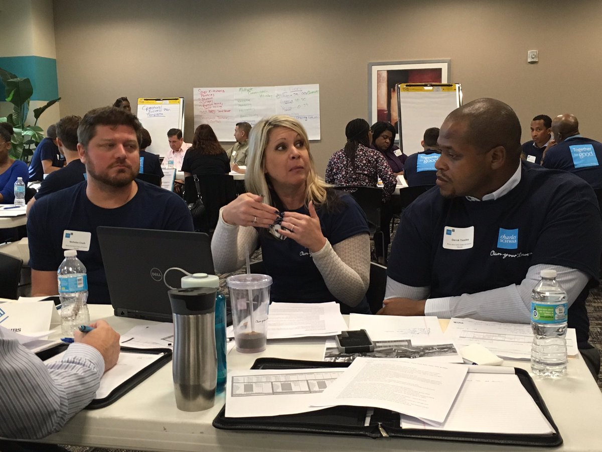 CommonImpact's tweet image. These Schwabbies are discussing how to build @BGCCFs thrift store business. Increased revenue = impact for the kids they serve #schwab4good