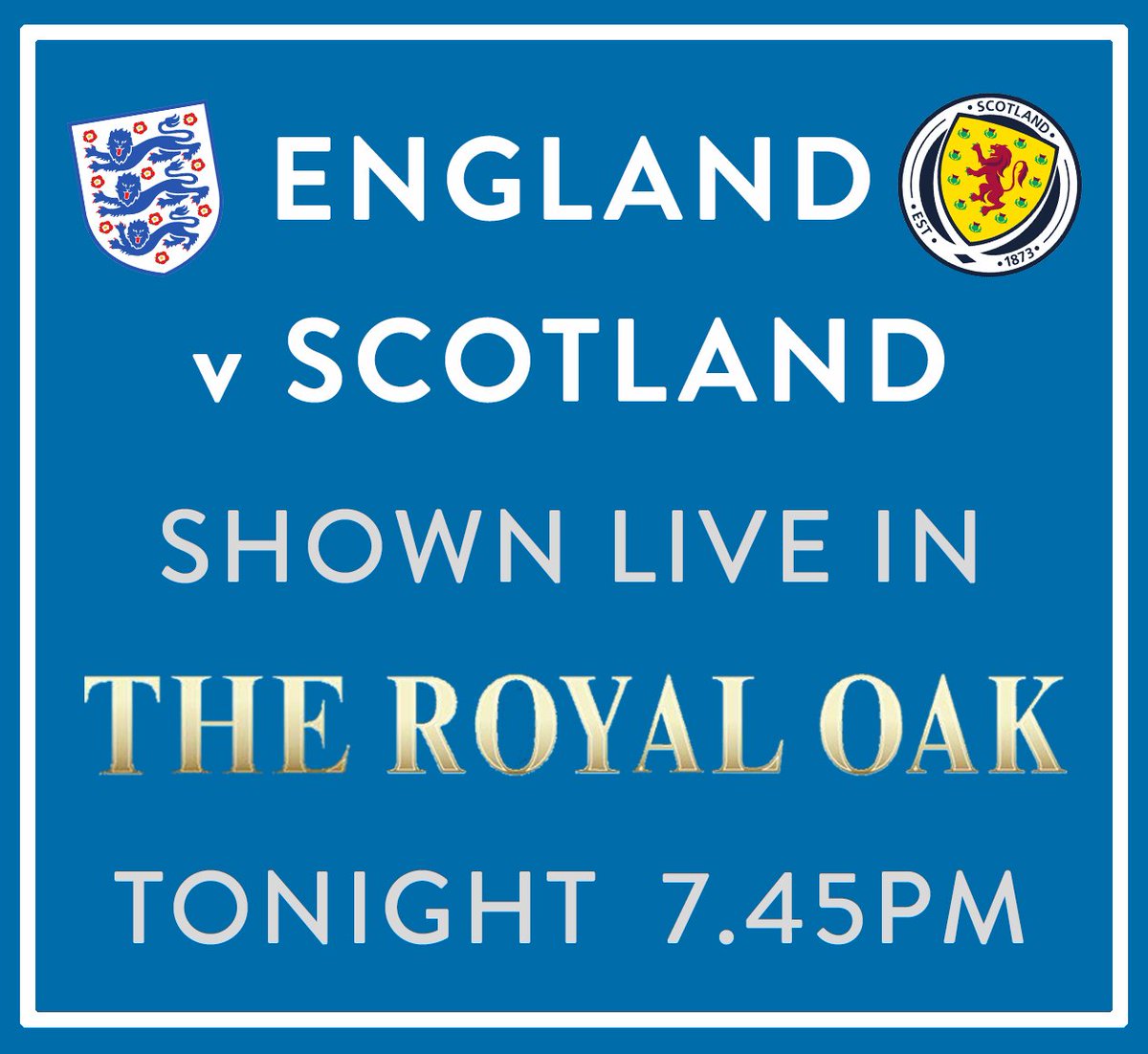 #EnglandvScotland World Cup qualifier - shown live tonight at the Oak from 7.45pm

Will England hold on to the top position in their group?