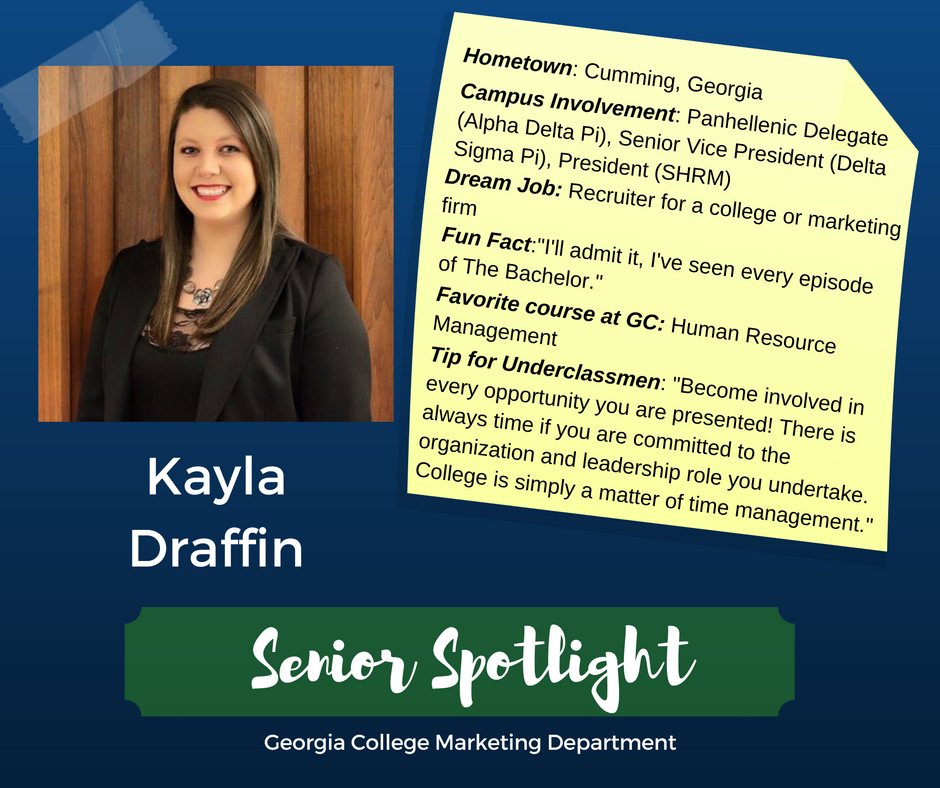GCSU_Marketing's tweet photo. Our Senior Spotlight this week is Kayla Draffin! Check out her LinkedIn for more information about her here: https://t.co/HZewo0lMHM https://t.co/eltn8tEEPD