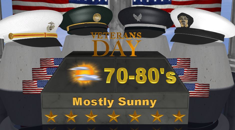 GarofaloWX's tweet photo. Your official #VeteransDay forecast -- coolest at the coasts, warmer inland. #ThanksAVet #cawx #forecast https://t.co/S9PE6a1HnF