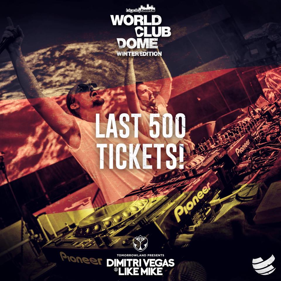 LESS THAN 500 TICKETS LEFT! #WCD Winter Edition 2016!
<a href="/dimitrivegas/">Dimitri Vegas</a> <a href="/likemike/">LIKE MIKE</a> live tomorrow at #Veltins Arena! #WorldClubDome #BigCityBeats