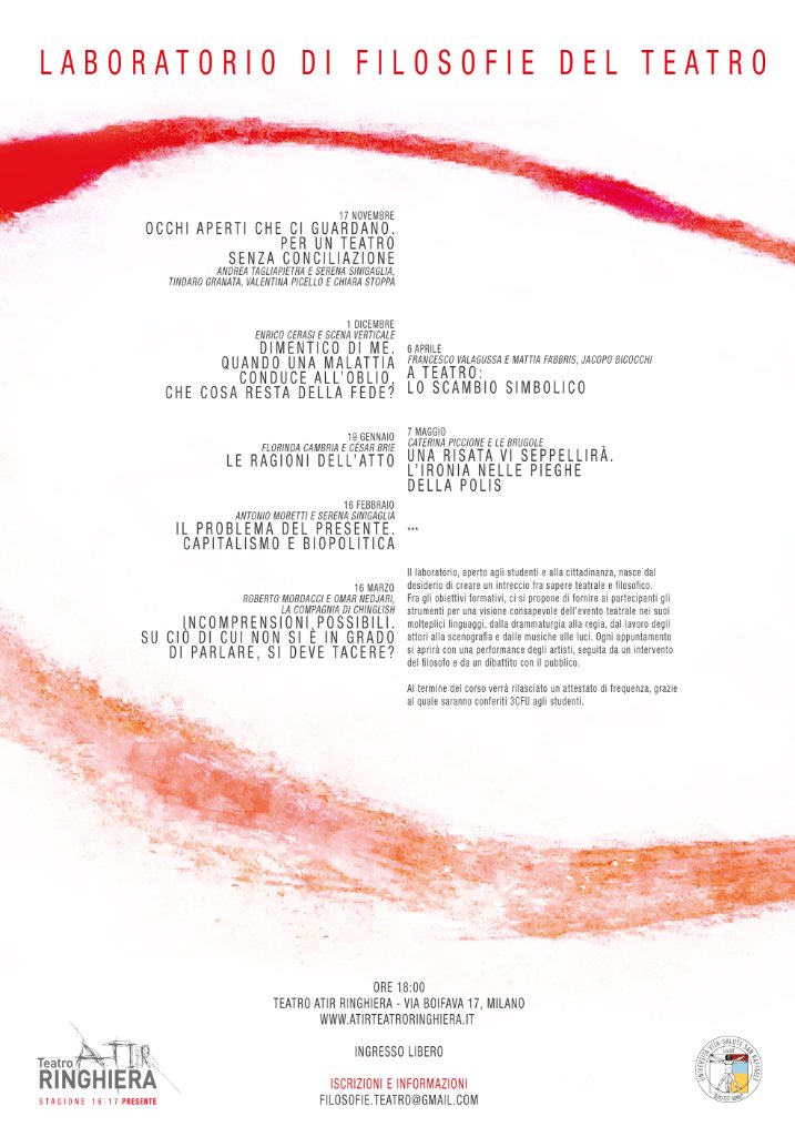 Giovedì 17 novembre ore 18....  inizia il laboratorio di filosofie del teatro! #Atir #unisr
