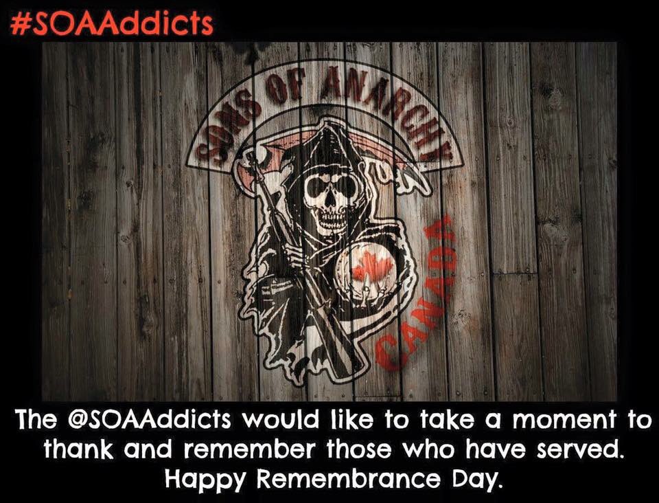 #HappyRemembranceDay to all our 🇨🇦 Canadian #SOAAddicts.  Thank you to all that served.