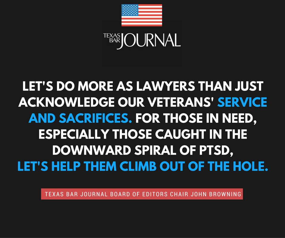 statebaroftexas's tweet photo. For #VeteransDay, Texas Bar Journal Board of Editors Chair @therealjohnbrow honors service members in his column. https://t.co/Gu2g7hZw1C https://t.co/Ee5x7RMtEc