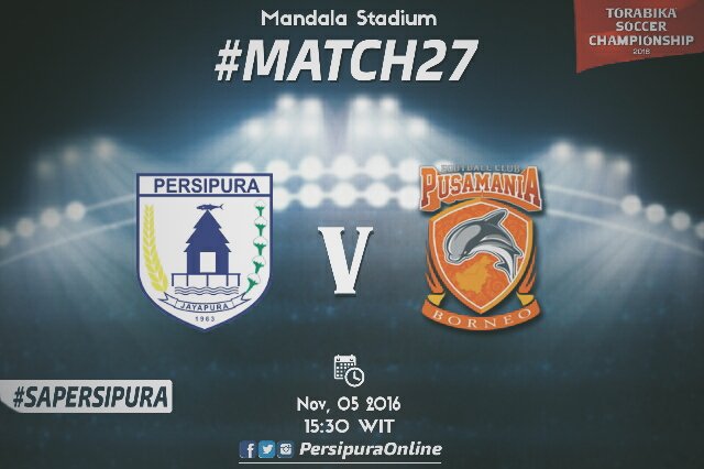 Pekan ke-27 @TorabikaSC2016, #Persipura kedatangan tim tamu #pusamaniaborneo. Besok sore 15:30 WIT. #SaPersipura !