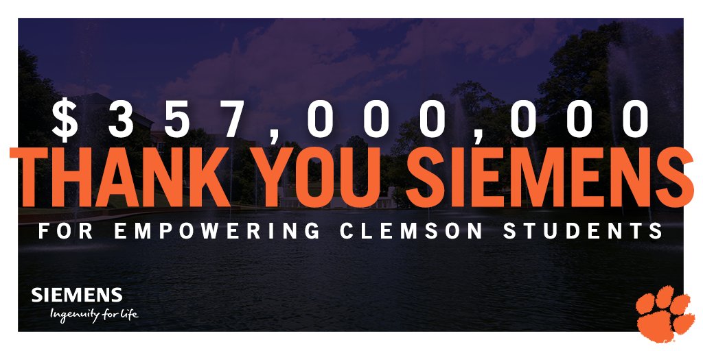 ClemsonUniv's tweet photo. Thank you @SiemensUSA for the largest in-kind technology grant in university history! https://t.co/g7RiSjdMQi https://t.co/NwnplmmN6l