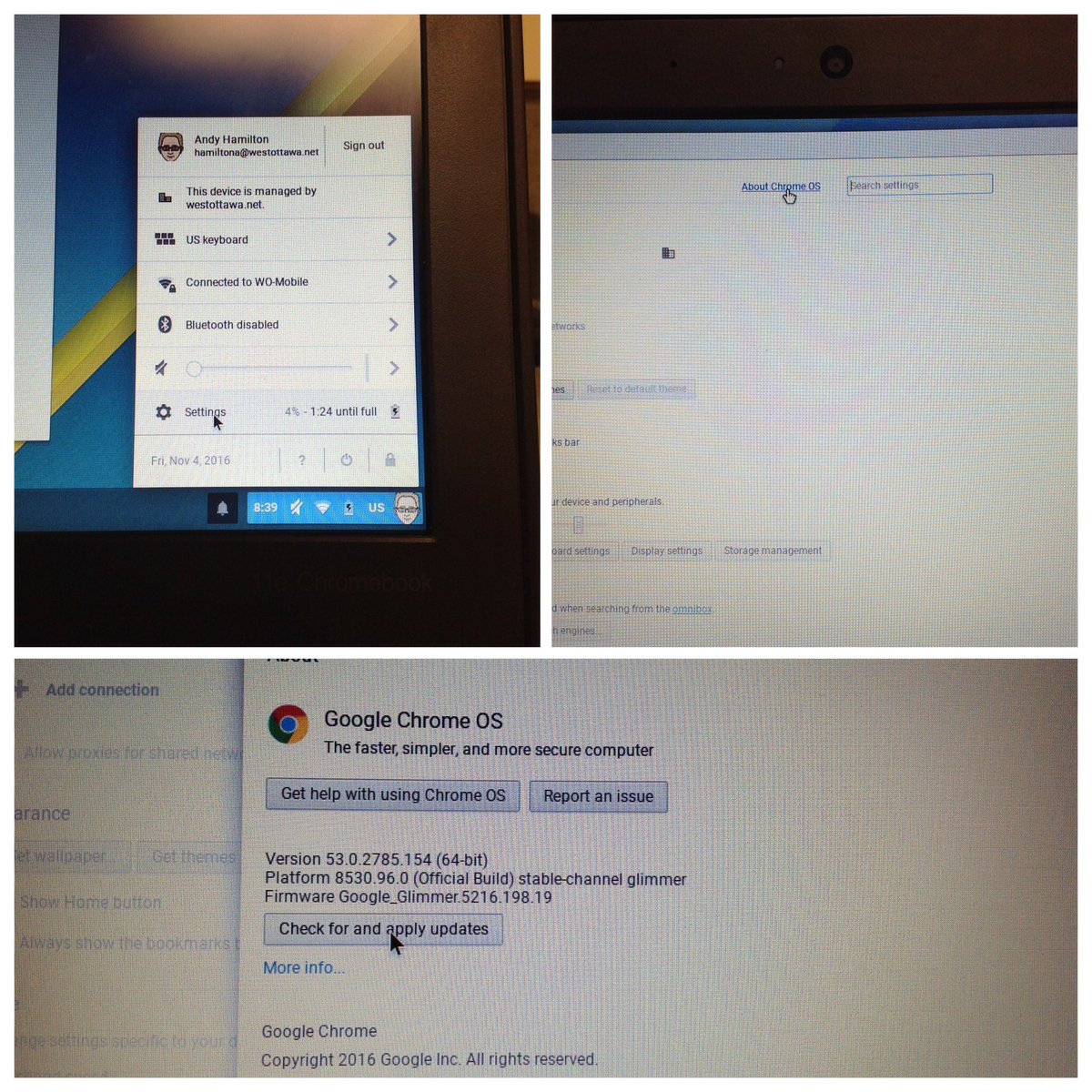 Hey <a href="/WestOttawaHS/">West Ottawa HS</a> Google rolled out Chrome update last night. If yours is acting goofy, check for updates or bring it in and let us do it.