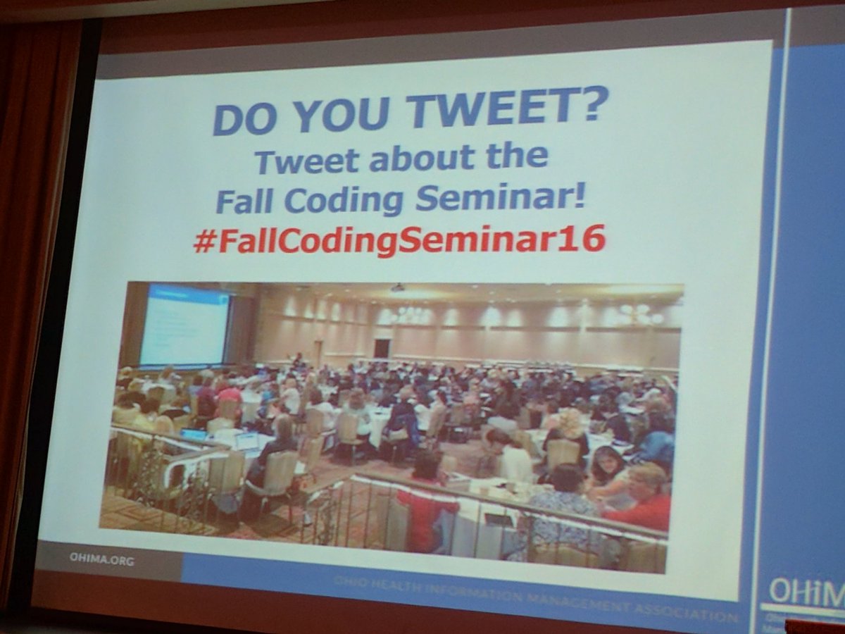 OhioHIMA's tweet photo. @OhioHIMA members, let's get social! #FallCodingSeminar16 ##HIMSocial #HIMsm https://t.co/J2xTKLfs2C