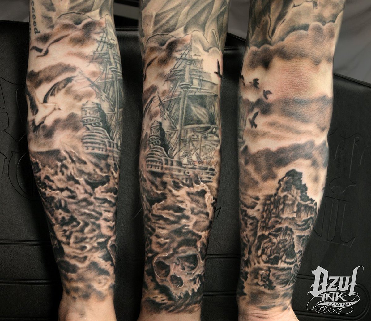 DZUL_INK's tweet photo. #Throwback to an #oceanic #voyager sleeve done by Jacob! #dzul #seattleart #seattletattoo #shiptattoos #blackandgreytattoos #realistictattoo https://t.co/kfZsOwib6U