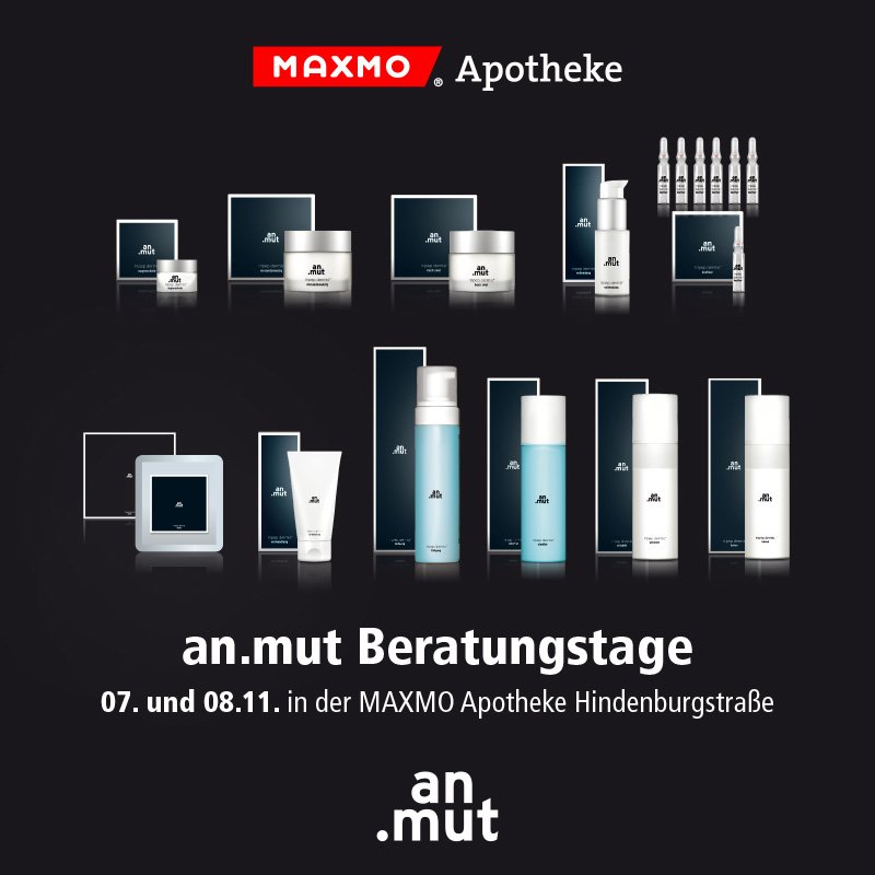 1/1 
an.mut Beratertage am 7. und 8.11. in der #MAXMO Apotheke Hindenburgstraße #Mönchengladbach. #kosemtik #anmut #Hautanalyse