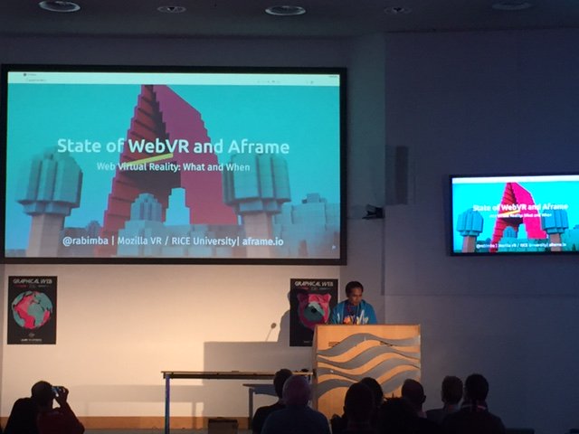 TheGraphicalWeb's tweet image. .@rabimba from @mozilla kickstarting the final day of #graphcalweb16 talking #VR #WebVR #mozfest. Excited much?!?!