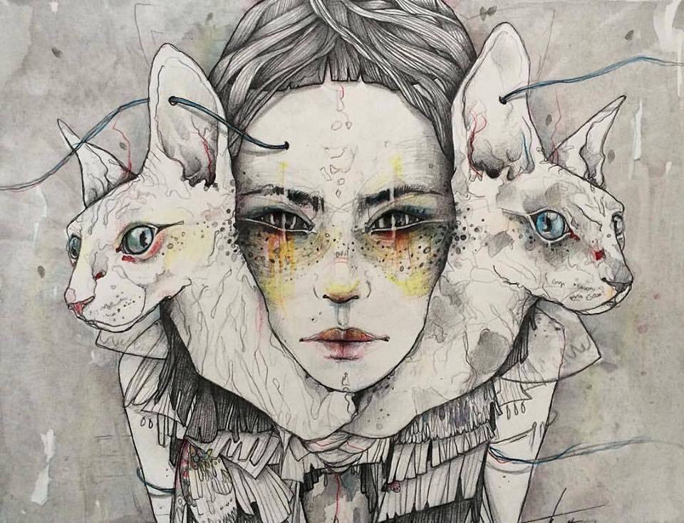 BeautifulBzarre's tweet photo. Obsessed with Beatriz Mutelet's work! Love this piece and these sacred cats! #beatrizmutelet #art https://t.co/09tvB3afuM