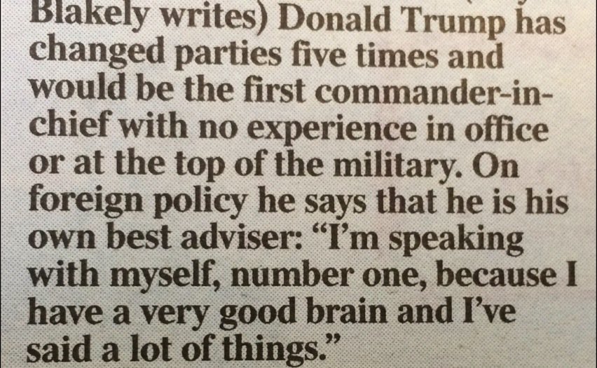 PickardJE's tweet photo. Trump on why he would be good at foreign policy if given the chance to be leader of the free world. https://t.co/AXwjgbaieE